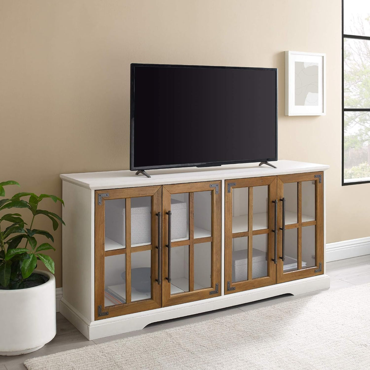 White 48 Inch Wood Buffet Sideboard Cabinet J583