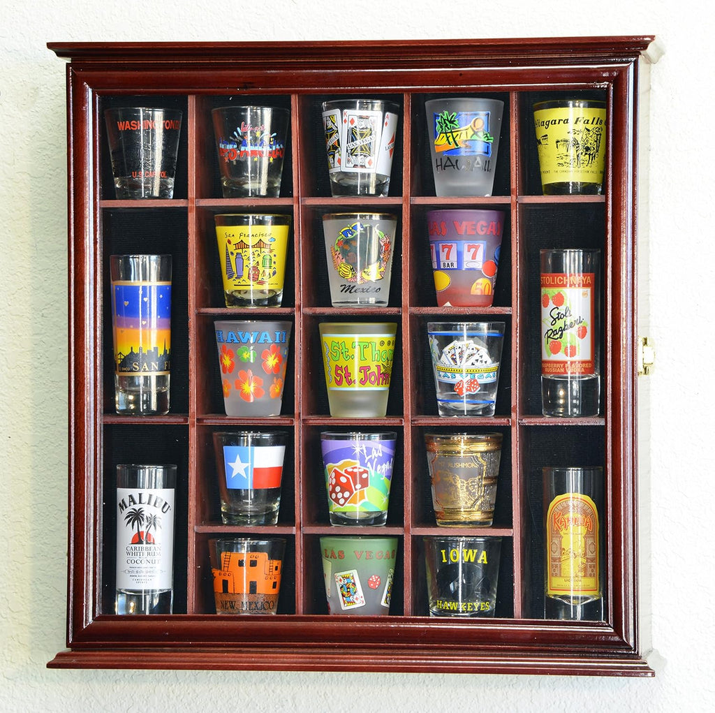 Cherry 21 Shot Glass Display Case Cabinet Wall Rack C148337