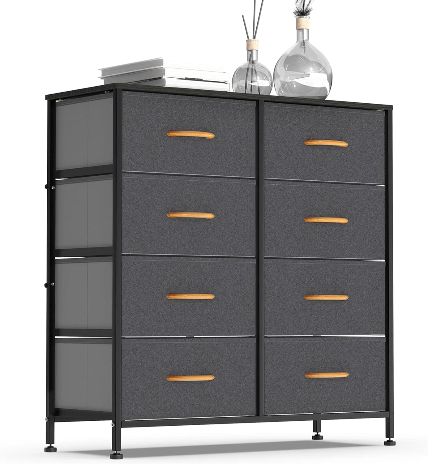 8 Drawer Vertical Dresser with Steel Frame and Fabric Bins C134