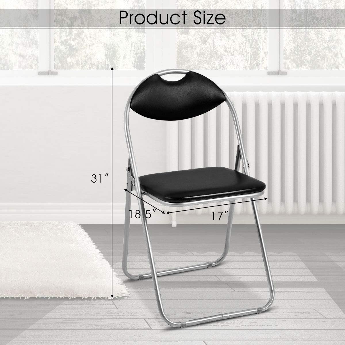 6 Pack Aluminum Folding Chairs with Padded Seats and Carrying Handle, Black L322