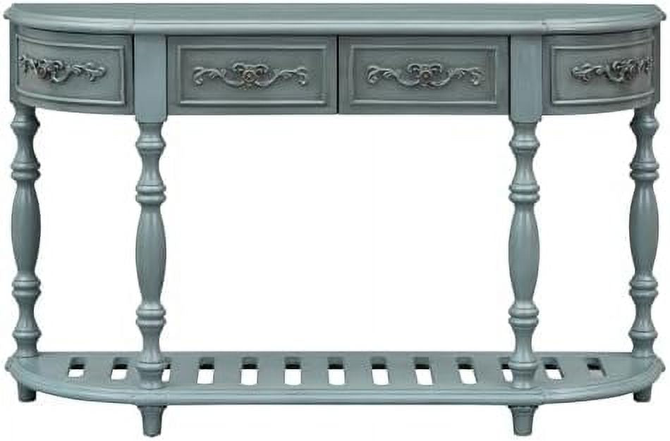 Retro Curved Console Table with 2 Top Drawers and Solid Wooden Frame V199026