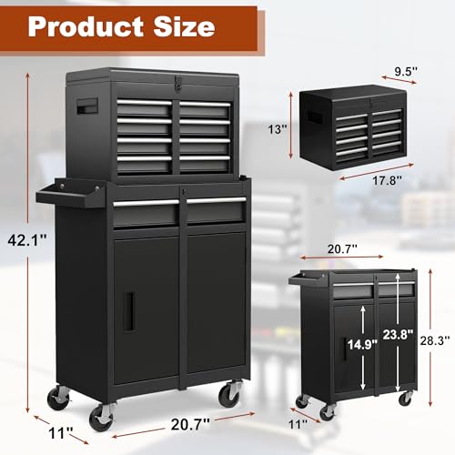 Black Steel 5 Drawer Rolling Tool Chest with Detachable Top O622499