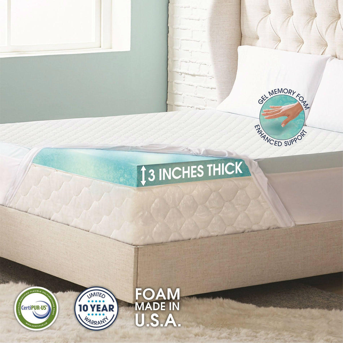 Blue Gel Swirl Memory Foam Mattress Topper K62634