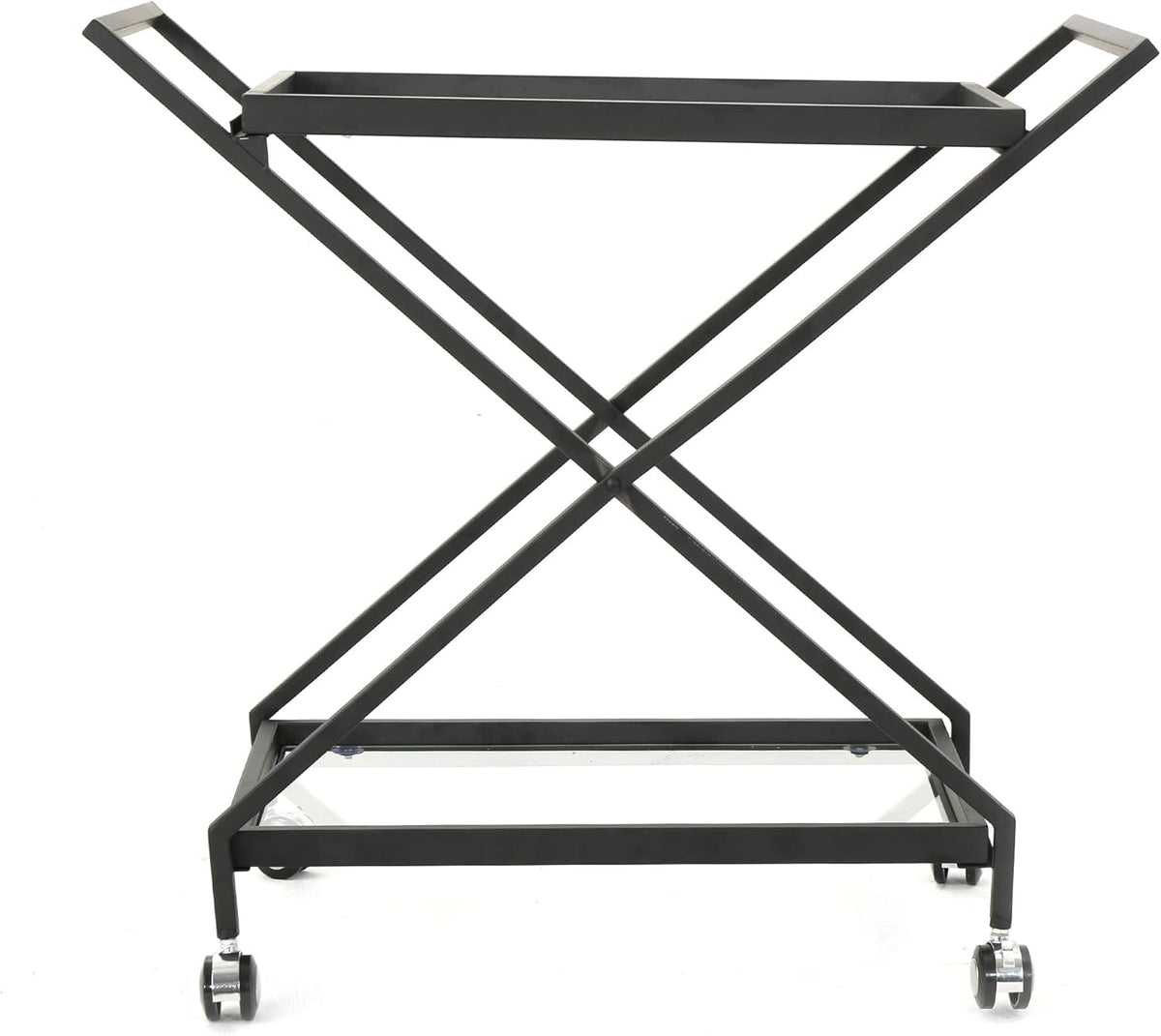 Black Industrial Iron Bar Cart with Tempered Glass Shelves R741