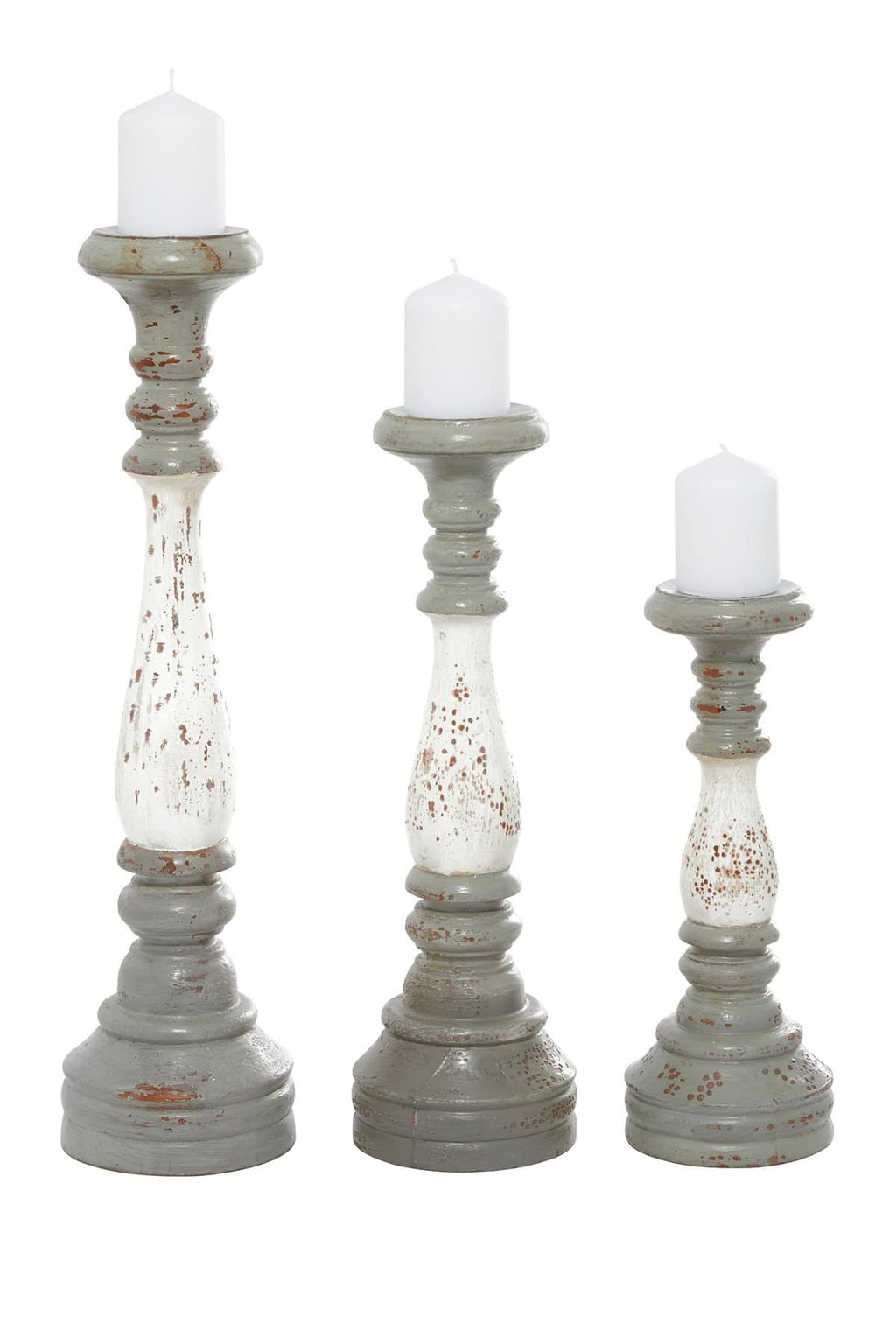 White and Grey Wood Candle Holders Q61241