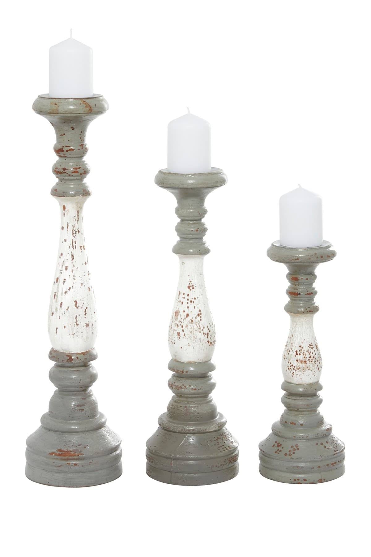 White and Grey Wood Candle Holders Q61241
