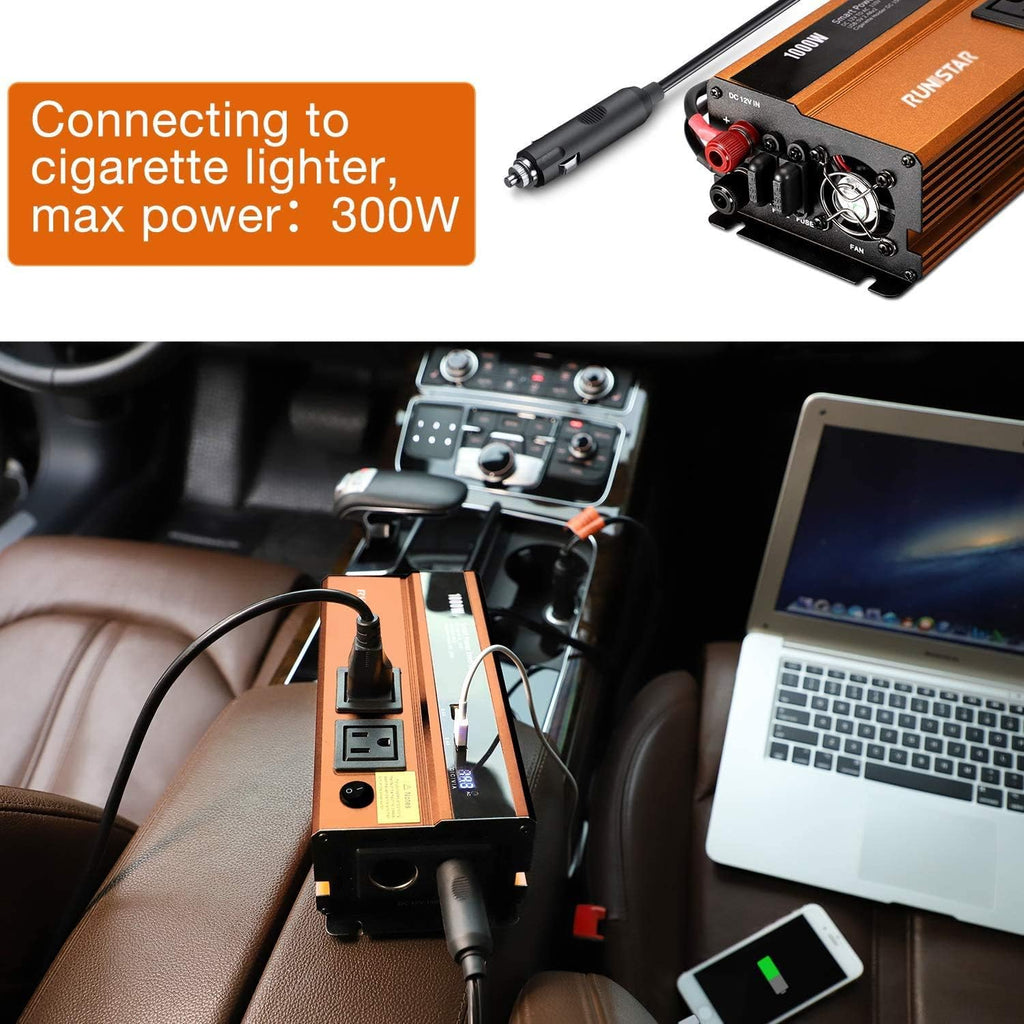 1000W Power Inverter DC 12V to 110V AC Car Inverter with Dual AC Outlets 2.4A USB and Dual 12V Car Cigarette Lighter Modified Wave Inverter Pack of 2 G140663