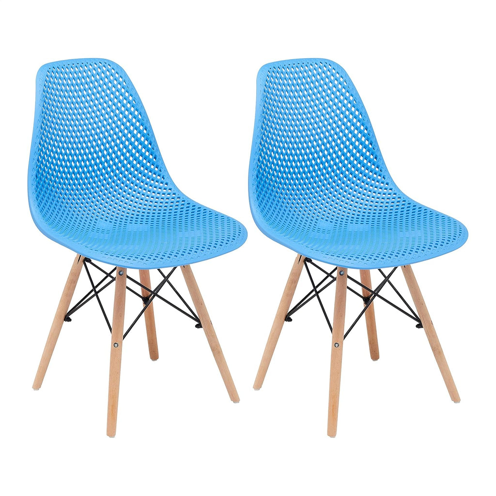 Blue Plastic Shell Side Chair with Beech Wood Legs, set of 2 V50168