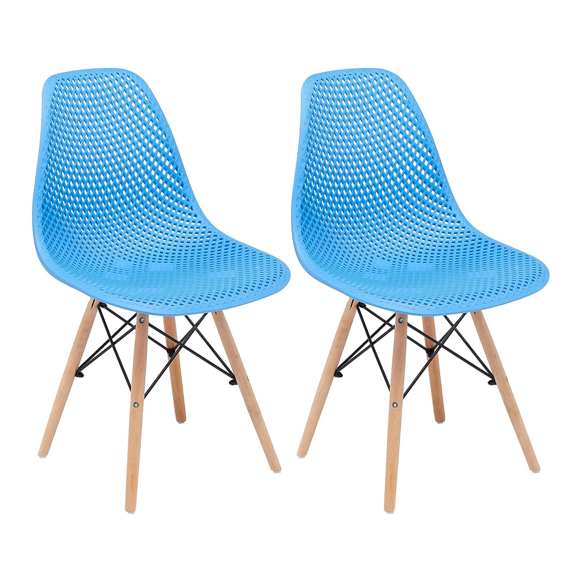 Blue Plastic Shell Side Chair with Beech Wood Legs, set of 2 V50168