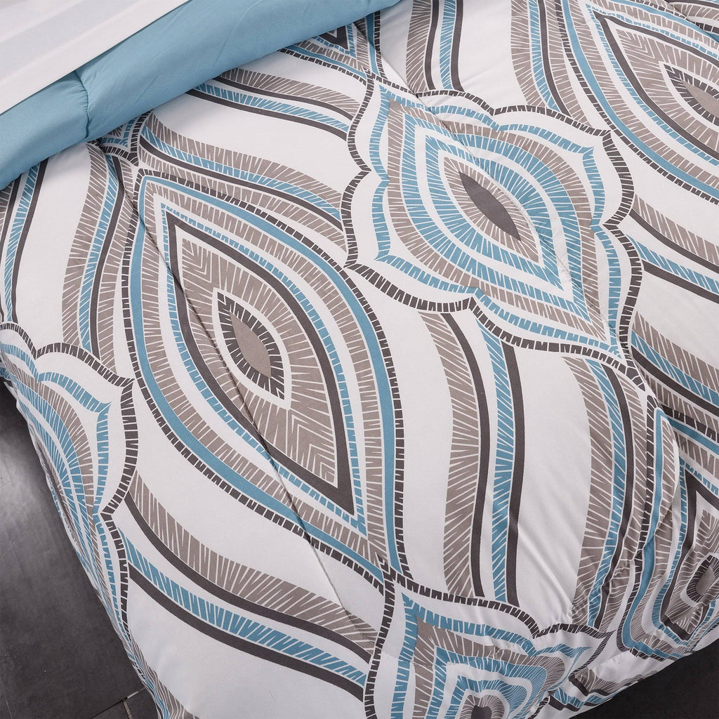 Blue & Gray King Size Bed Set - 8 Piece Z493