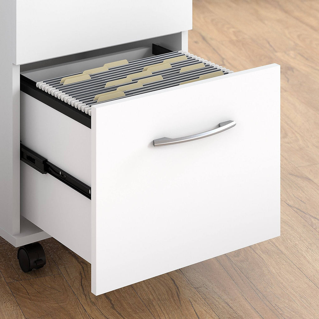 Pure White Office Desk with Mobile File Cabinet and Bookcase K321