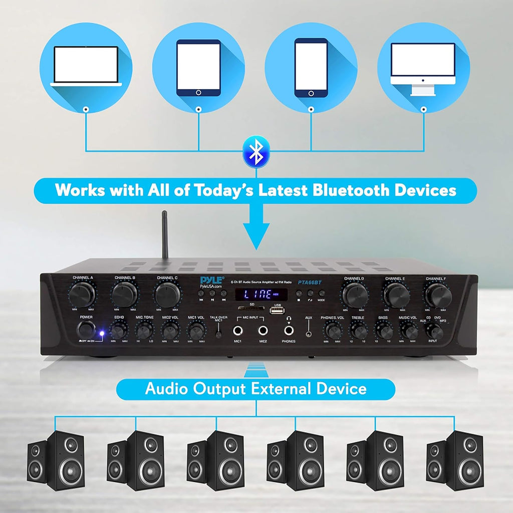 6 Channel 600 Watt Bluetooth Stereo Receiver Amplifier G849405