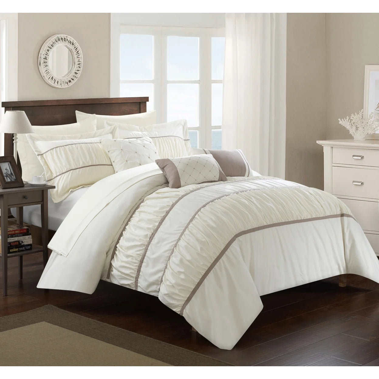 10 Piece Pleated and Ruffled Comforter and Sheet Set L19437