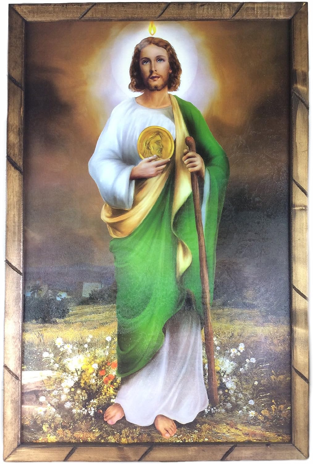 Cuadro Religioso Con Marco De Madera Rustica 36''X24''x1'' Q5202