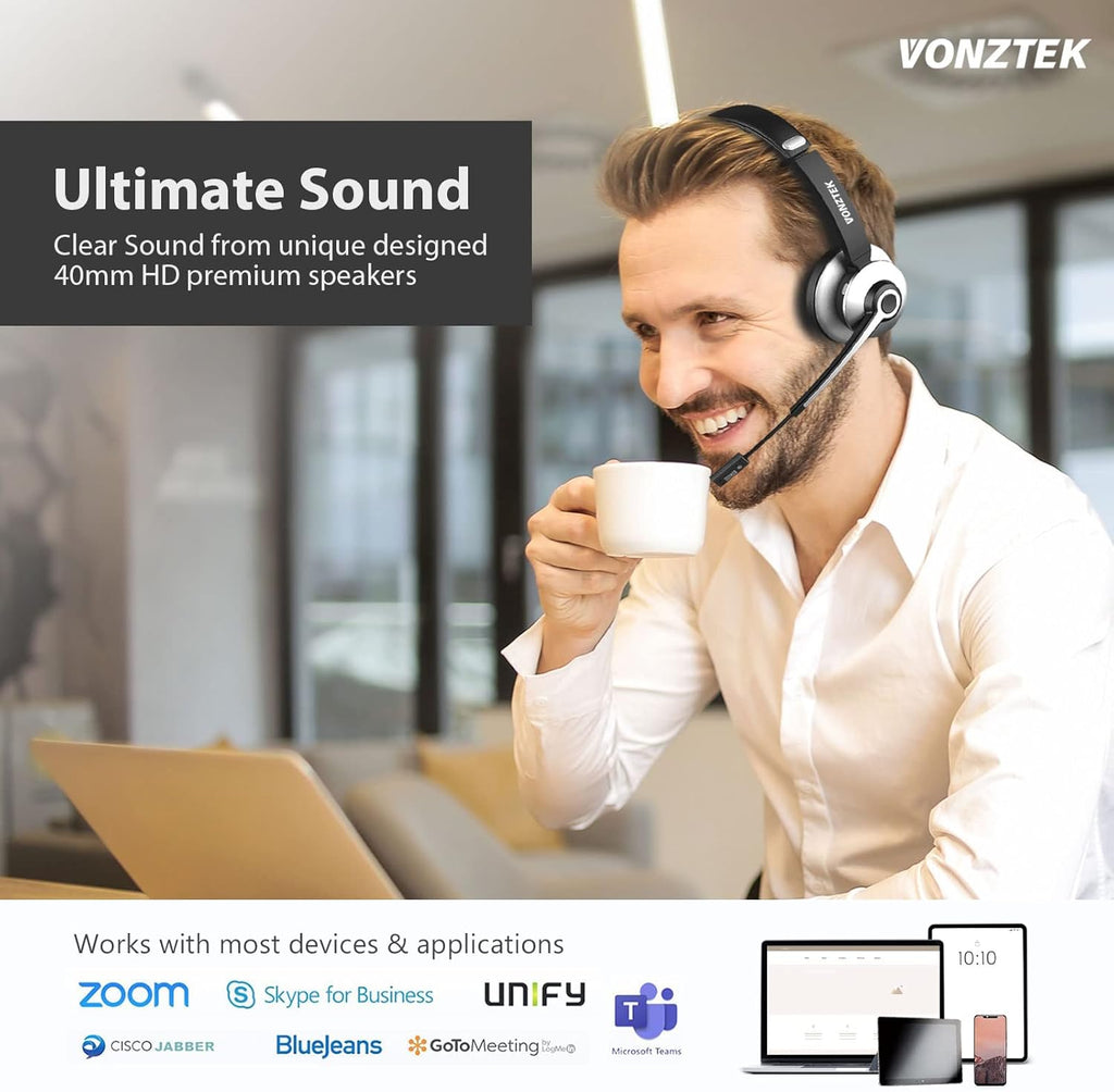 Wireless On Ear Bluetooth Headset with Microphone, USB Audio Dongle, Pack of 2 E559