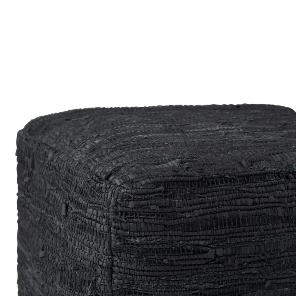Genuine Leather Square Pouf - Grey G6956