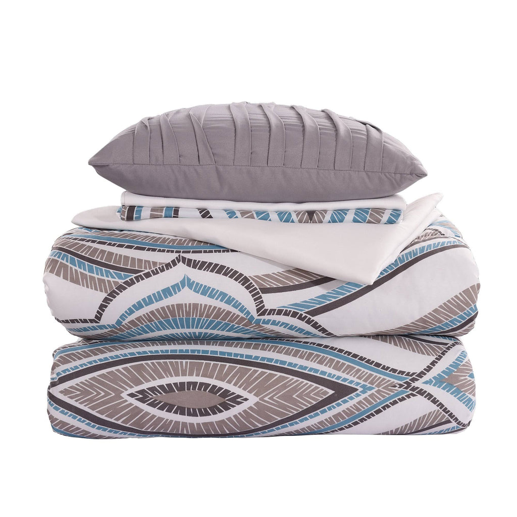 Blue & Gray King Size Bed Set - 8 Piece Z493