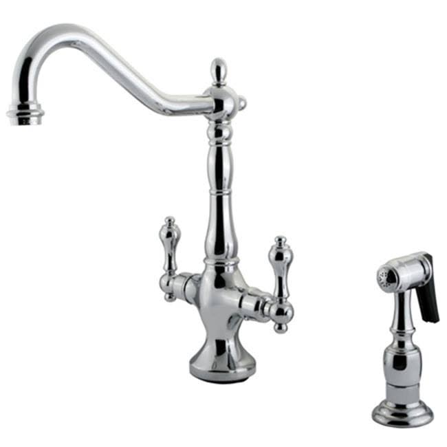 Chrome Double Handle Kitchen Faucet with Brass Sprayer V124