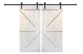 Light Grey Knotty Pine Wood Double Sliding Barn Door Slab with Hardware Kit S756