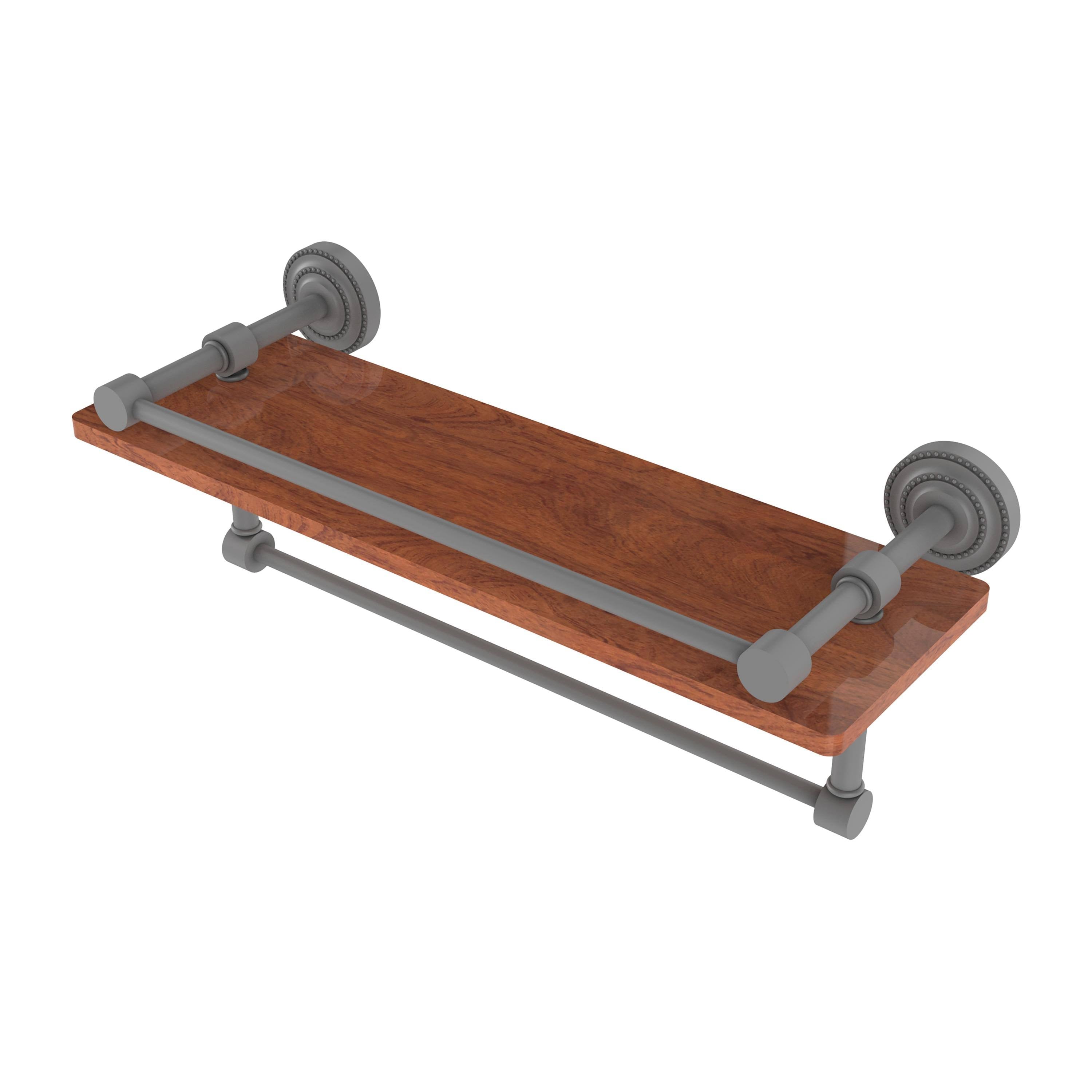 Matte Gray Ironwood Shelf with Gallery Rail and Towel Bar W75484