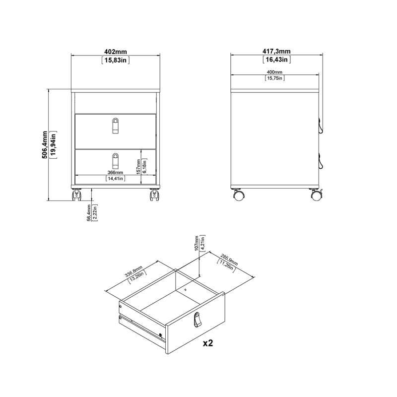 White 2 Drawer Mobile Cabinet P54605