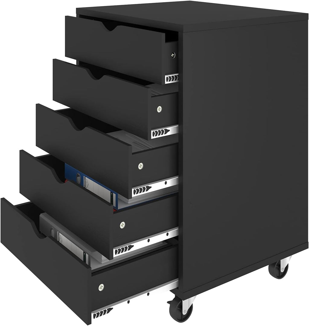 Black 5 Drawer Mobile File Cabinet X2160