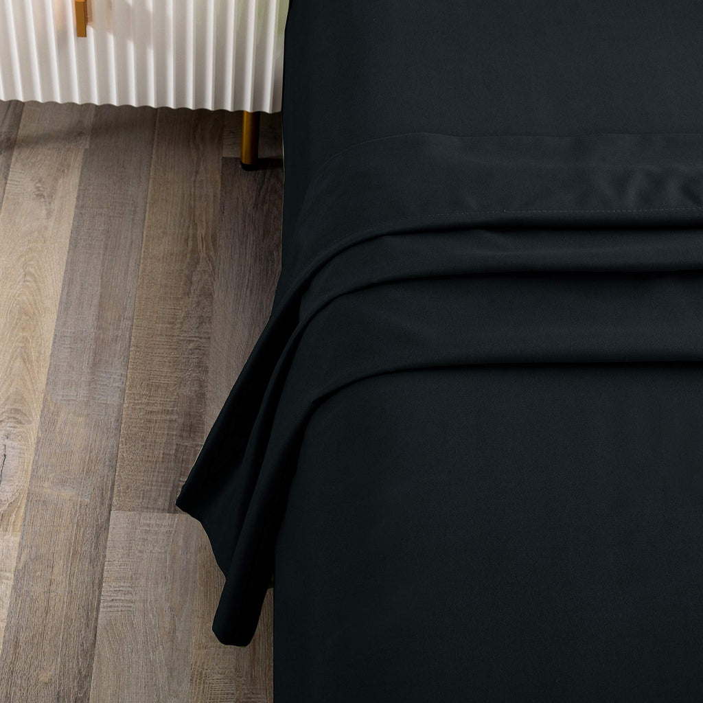 Queen Size Flat Sheet Black Microfiber K701