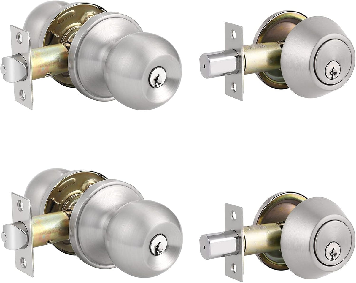 Front Door Handleset with Single Cylinder Deadbolt in Satin Nickel Finish L76321
