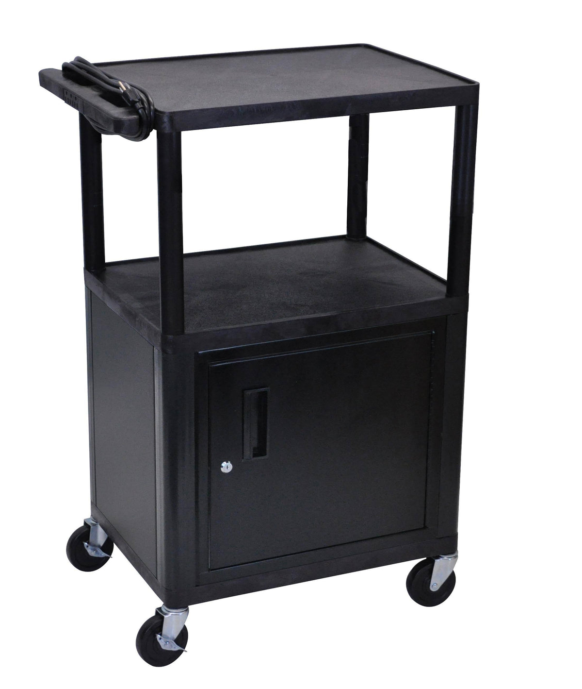 Black 3 Shelf AV Cart with Cabinet D107262
