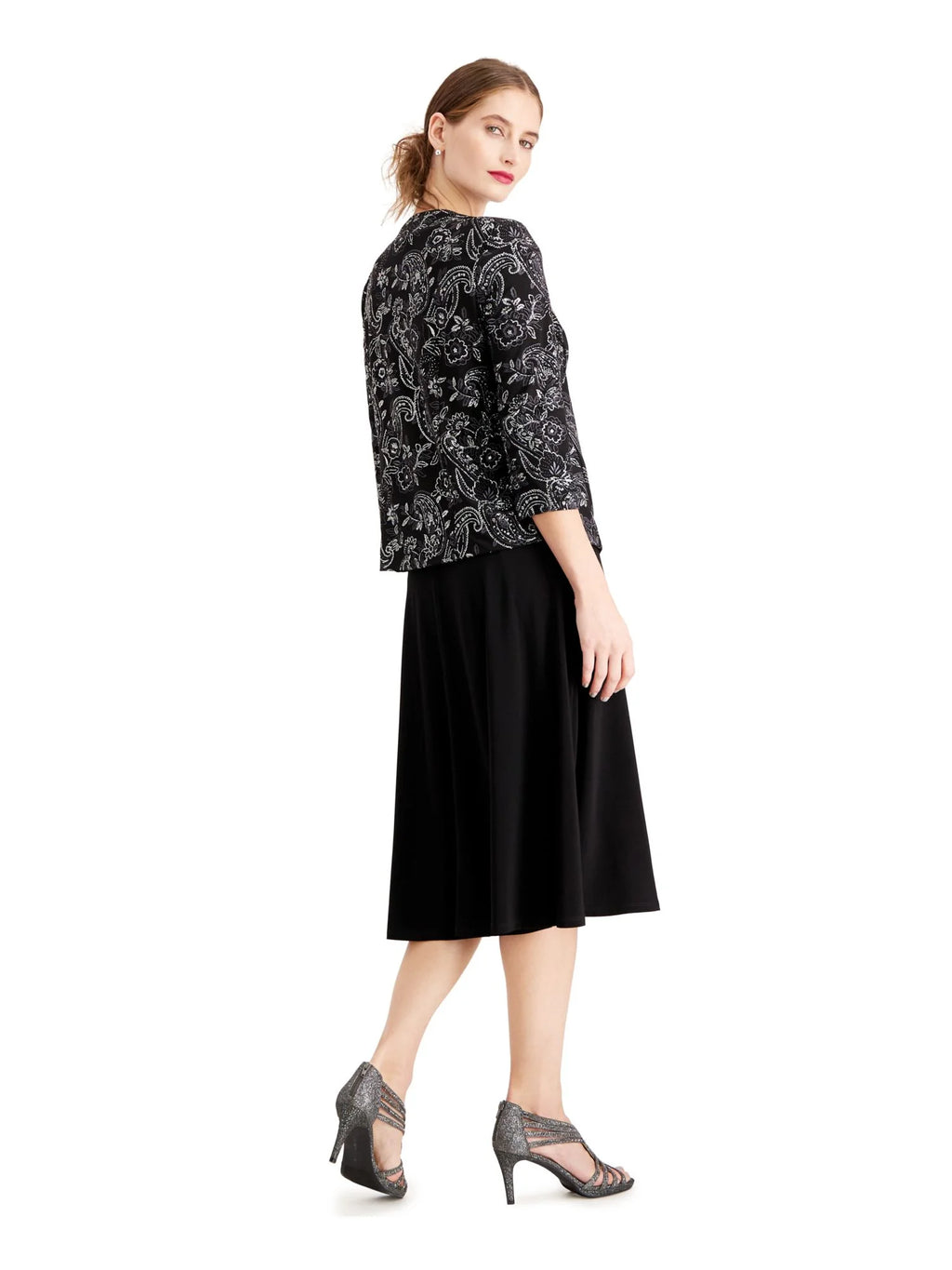 Silver Long Sleeve Midi Shift Dress F10850