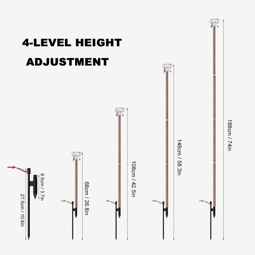 Portable Camping Folding Lamp Pole Lightweight Collapsible Aluminum Lantern Stand Light Hanger Holder Stick M364