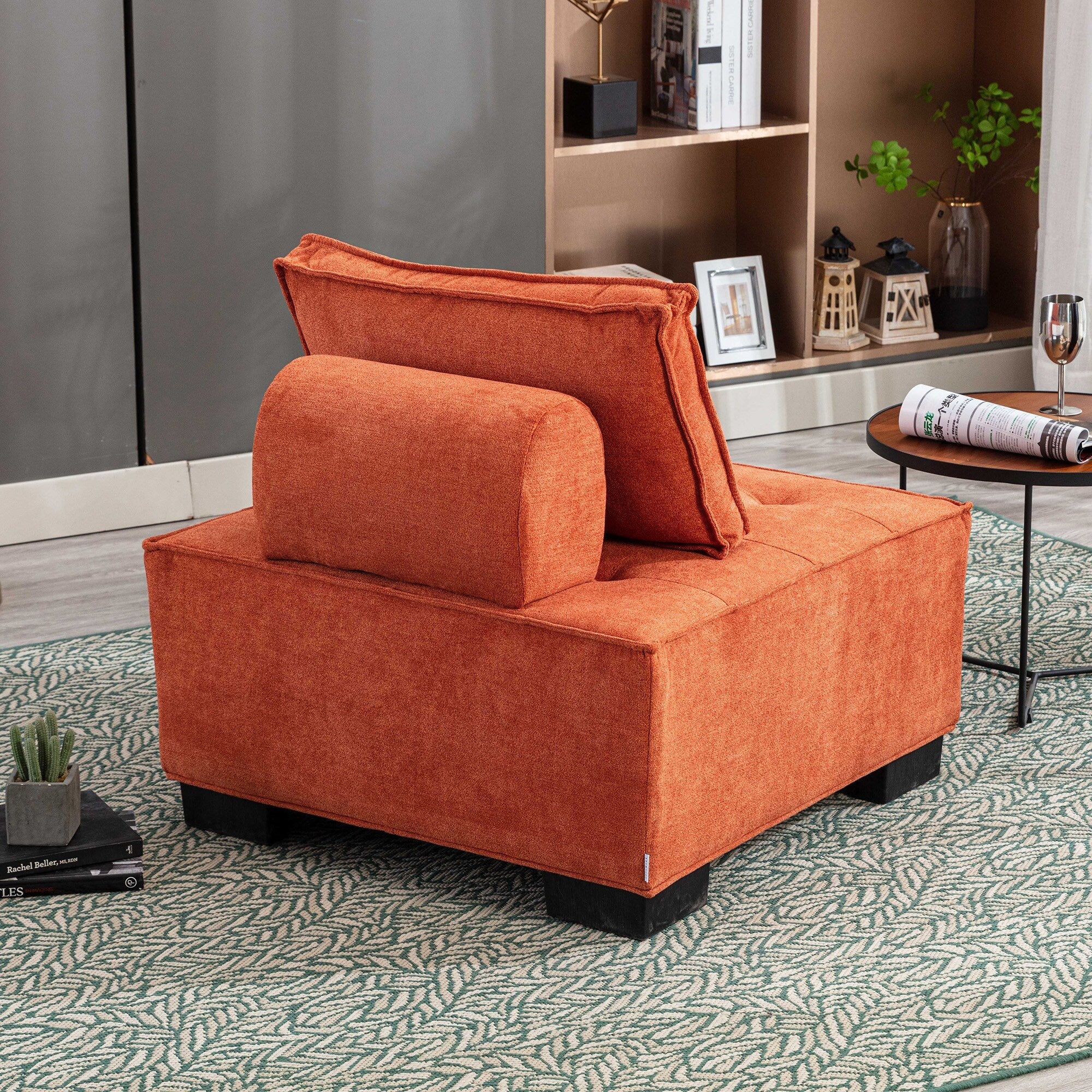 Modern Fabric Armless Modular Sofa Ottoman Orange R457