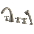 Three Handle Roman Tub Filler with Hand Shower, Satin Nickel B122076