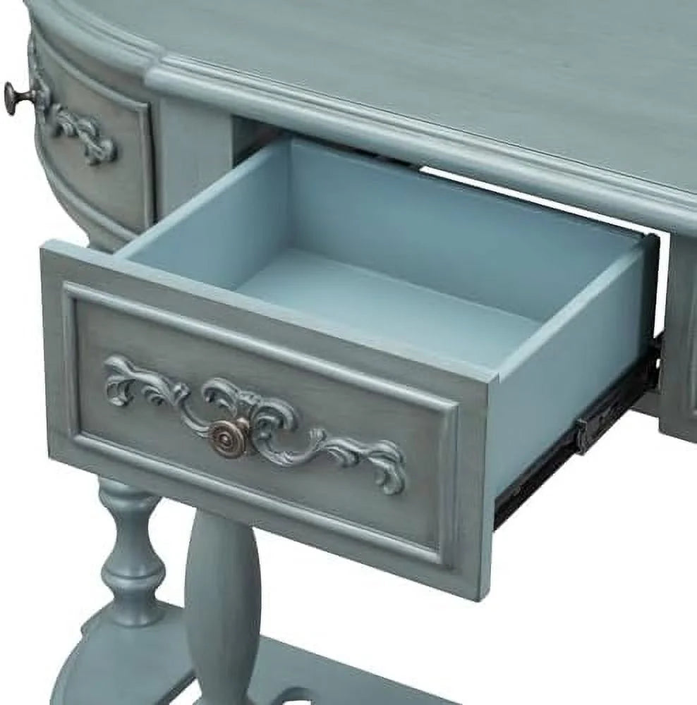 Retro Curved Console Table with 2 Top Drawers and Solid Wooden Frame V199026