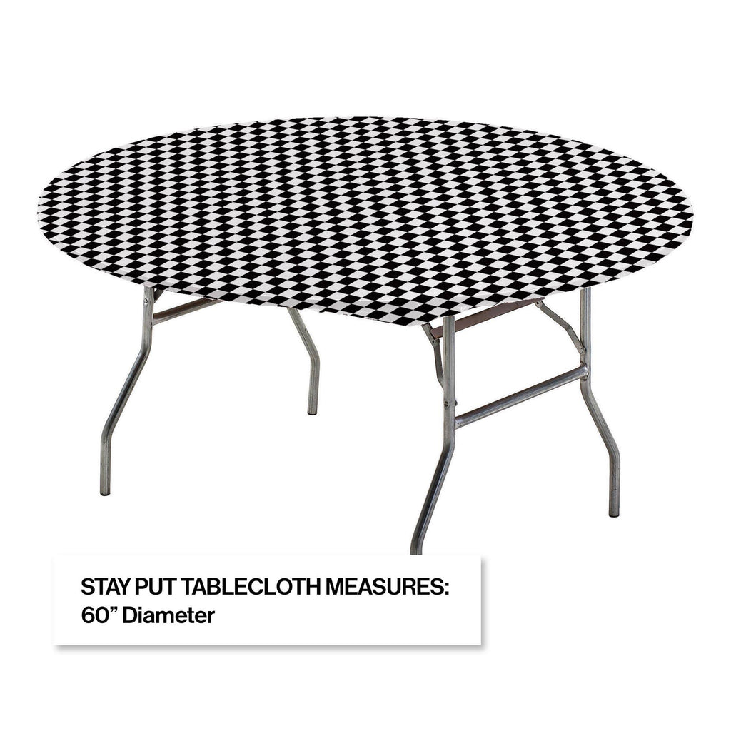 12 Black Checkered Round Disposable Plastic Table Covers V27803