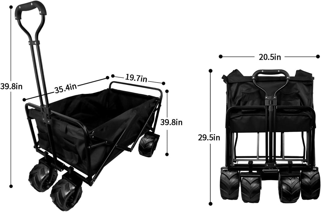 Folding Beach Wagon Cart with Big Wheels & Adjustable Handle Z875103