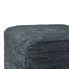 Genuine Leather Square Pouf - Grey G6956