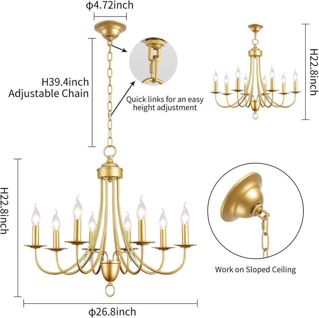 Gold Farmhouse 8 Lights Candle Chandelier E142892