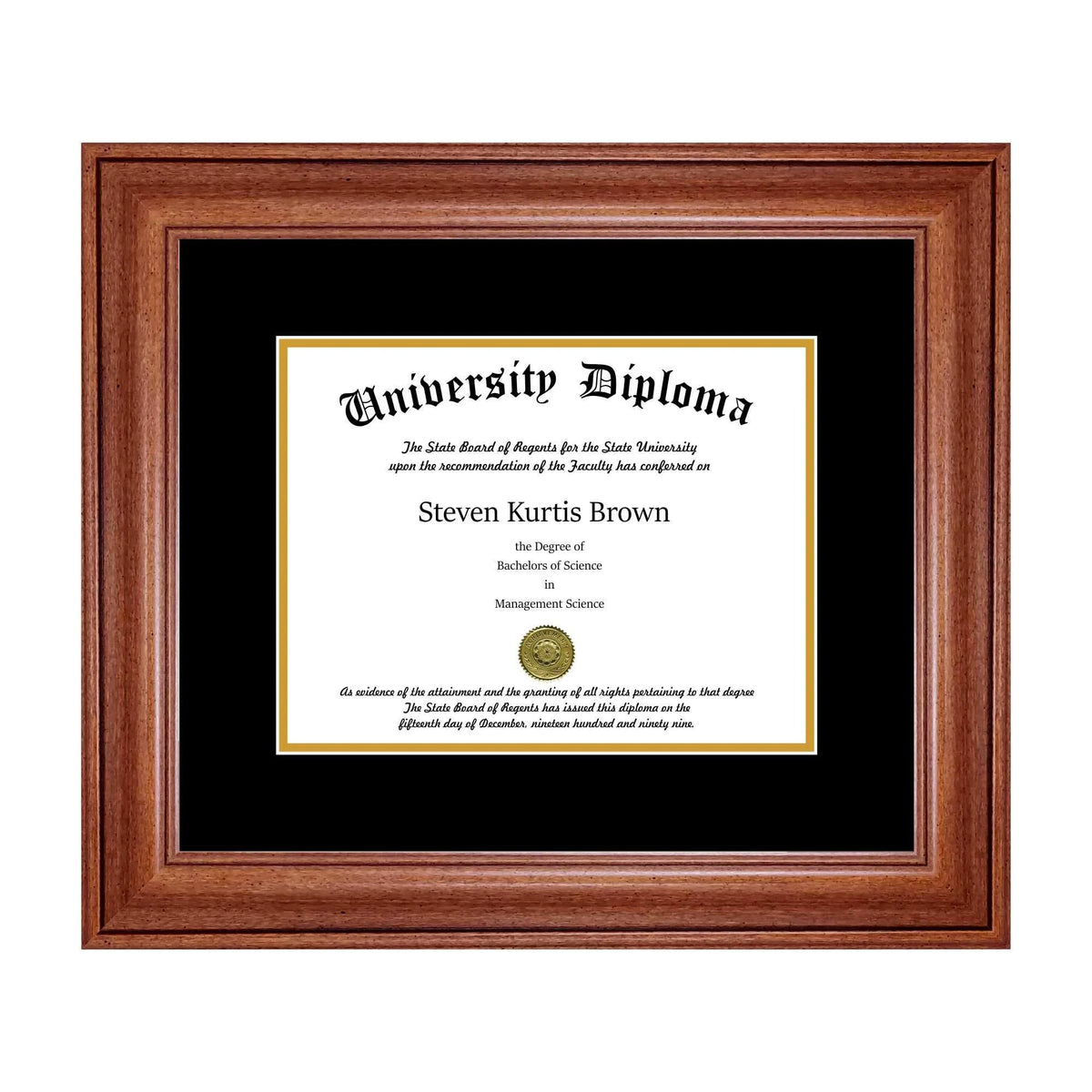 Single Diploma Frame with Double Matting for 15x22 x 12x22 Tall Diploma with Walnut 2x22 Frame Y5877