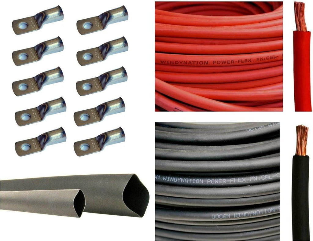 4 Gauge 15 Feet Red + 15 Feet Black Pure Copper Flexible Cable + 10pcs 3/8 Tinned Copper Cable Lug Terminal Connectors + 3 Feet Black Heat Shrink Tubing H612
