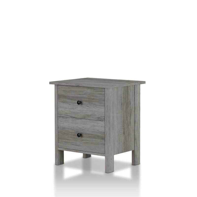 Vintage Gray Oak 2-Drawer Wood Nightstand U400955