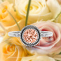 1.10 Carat Round Cut Morganite And Diamond Moissanite Engagement Ring in 925 Sterling Silver With 18k White Gold Plating B3588