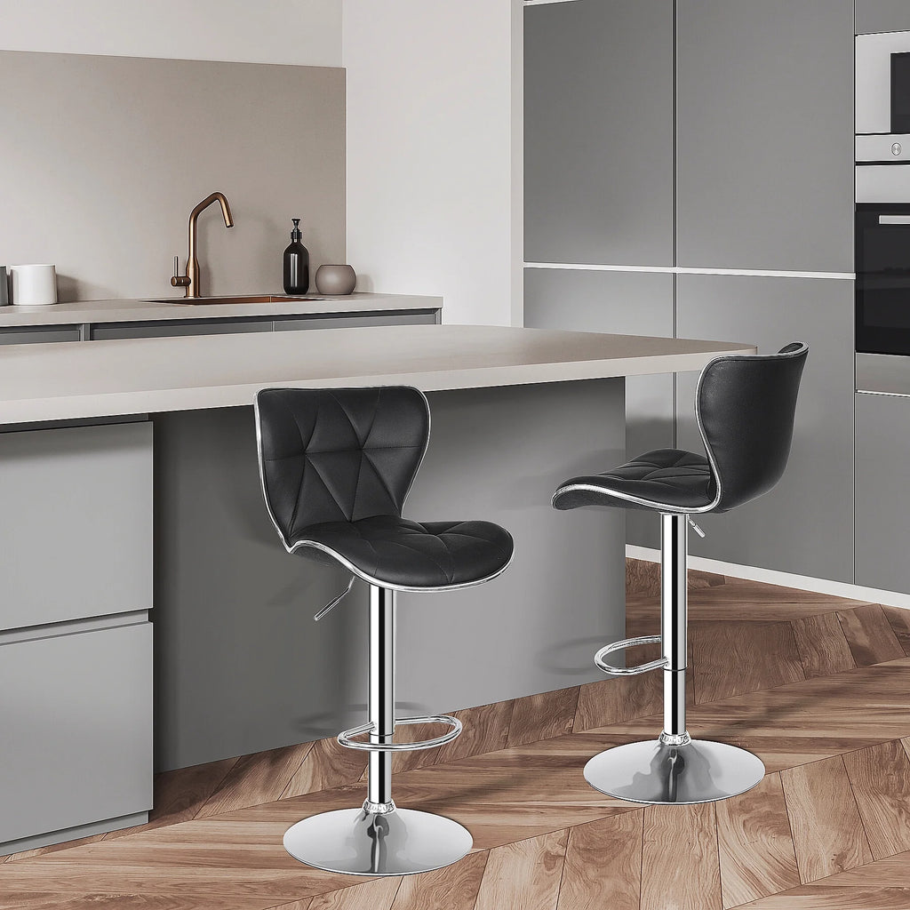 2 Pcs Adjustable Swivel PU Leather Bar Stools W8928