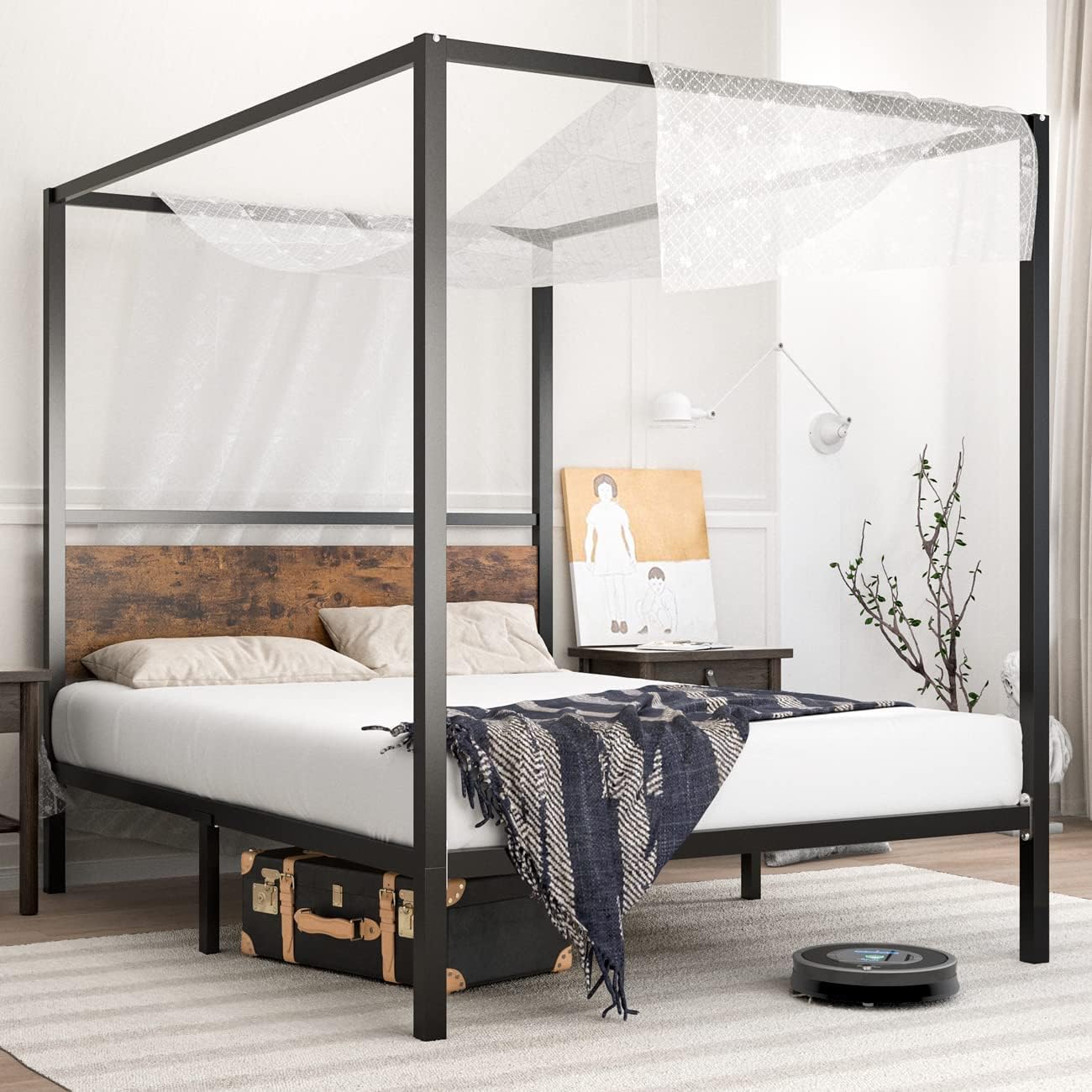 Black Metal Canopy Platform Bed Frame, Full Size G799840