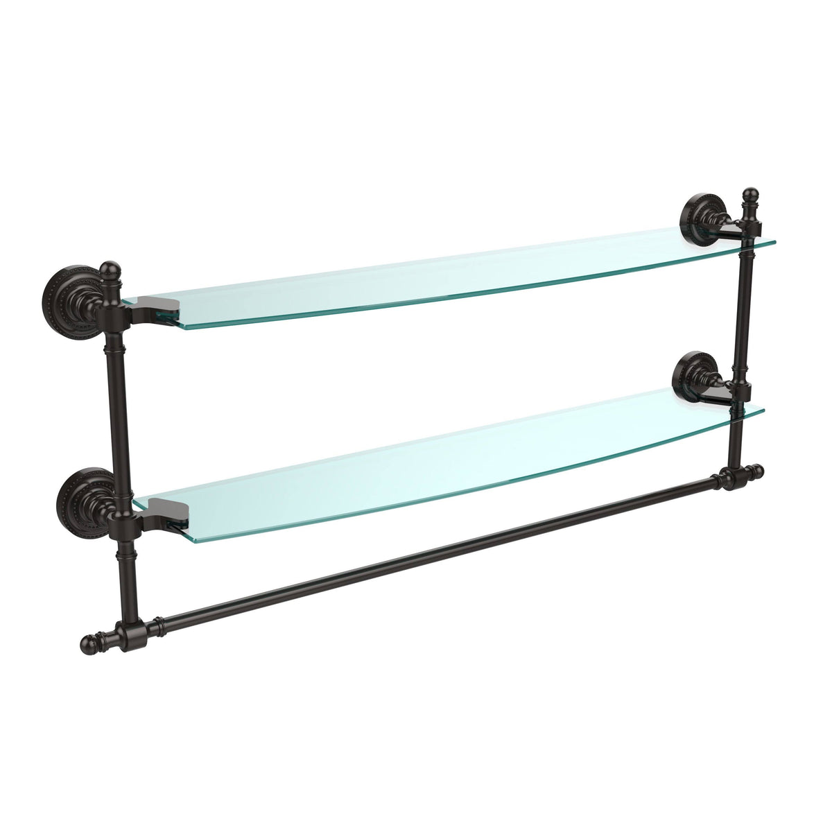 Two Tiered Glass Shelf with Towel Bar - Satin Chrome - 24 inch M95302