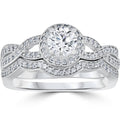 Curve Engagement Ring & Matching Wedding Band 14K White Gold E4301