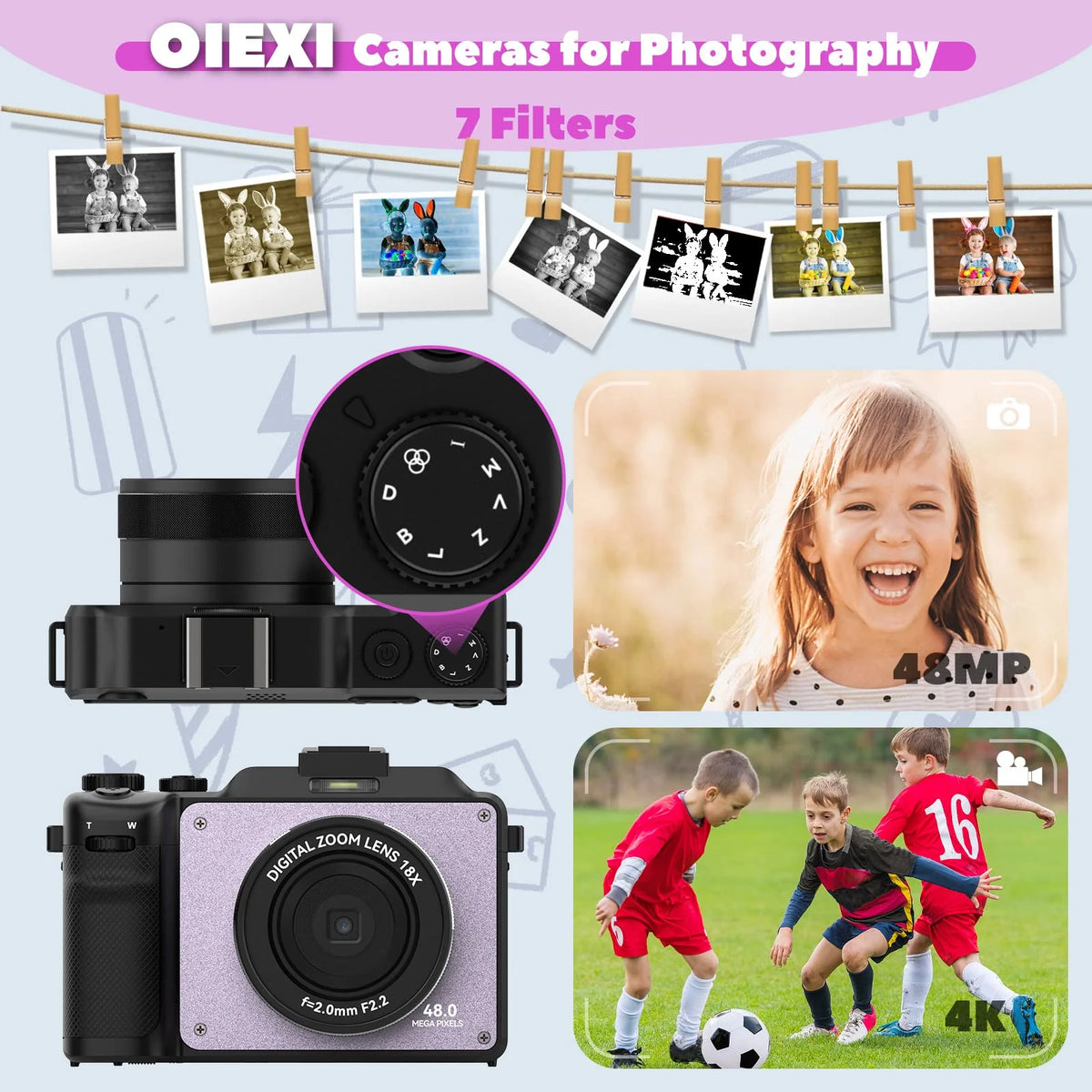 48MP 4K Digital Camera with Dual Cameras and 32GB Micro Card D5476