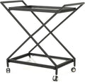 Black Industrial Iron Bar Cart with Tempered Glass Shelves R741