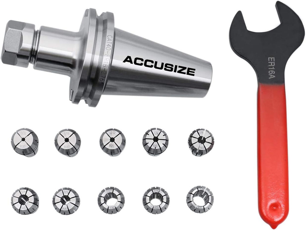 Cat40 Shank 10 Pc Er16 Collet Set with Wrench in Fitted Box K7285
