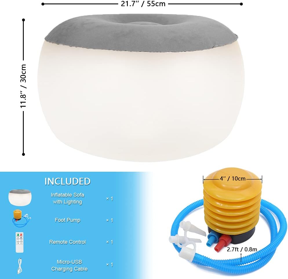 Inflatable Stool Ottoman with Remote Control LED Light and Foot Pump M682988